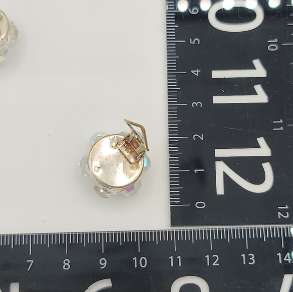 Vintage Crystal Aurora Borealis Clip Earrings Made In Italy #1209 - Picture 11 of 15